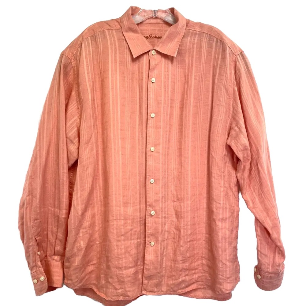 Tommy Bahama 100% Linen Mens Sz XL Salmon Button Up‎ Shirt (H2) EUC